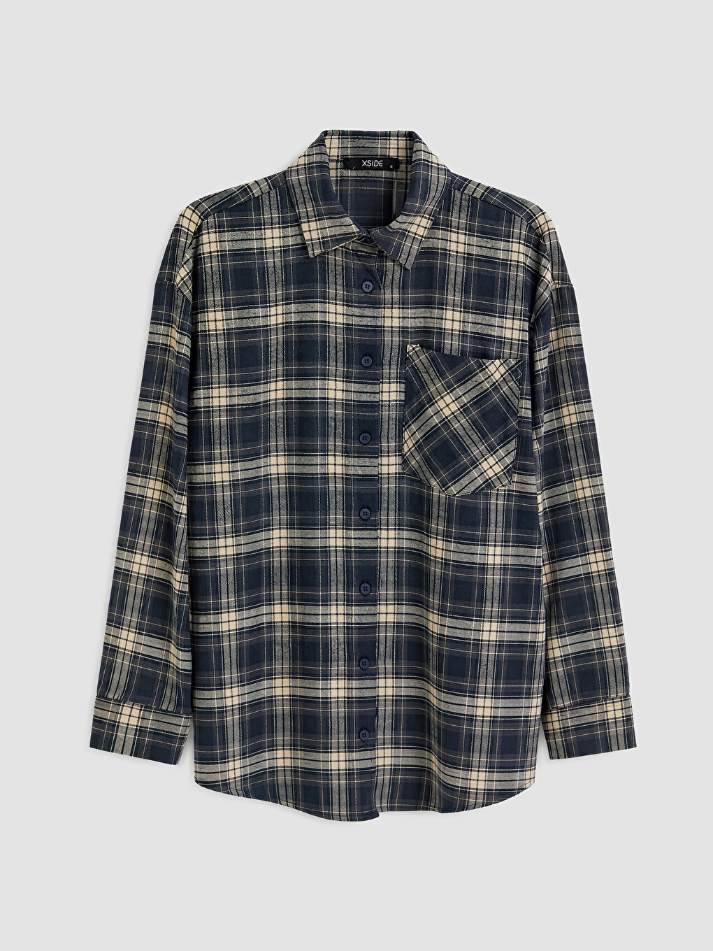 Lacivert Ekose Oversize Kadın Oduncu Gömlek