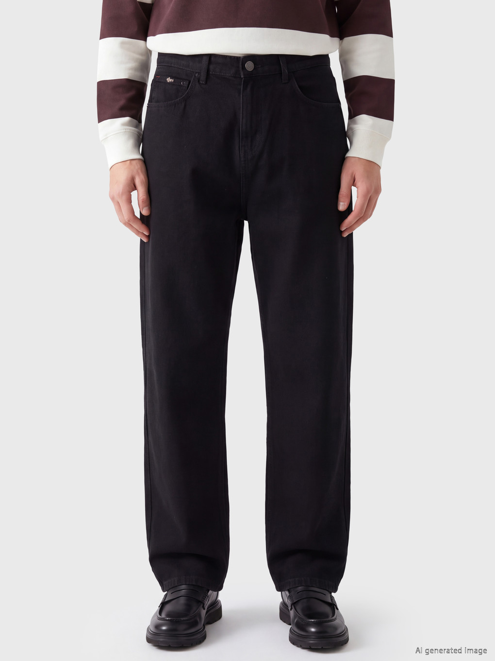 Siyah Süper Baggy Fit Erkek Jean Pantolon-1