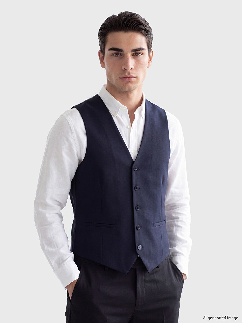 Lacivert Slim Fit Erkek Klasik Yelek