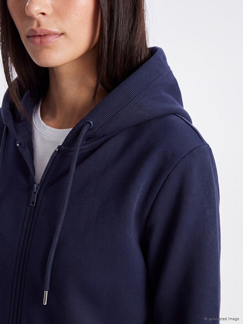 Lacivert Kapüşonlu Kadın Fermuarlı Sweatshirt-2