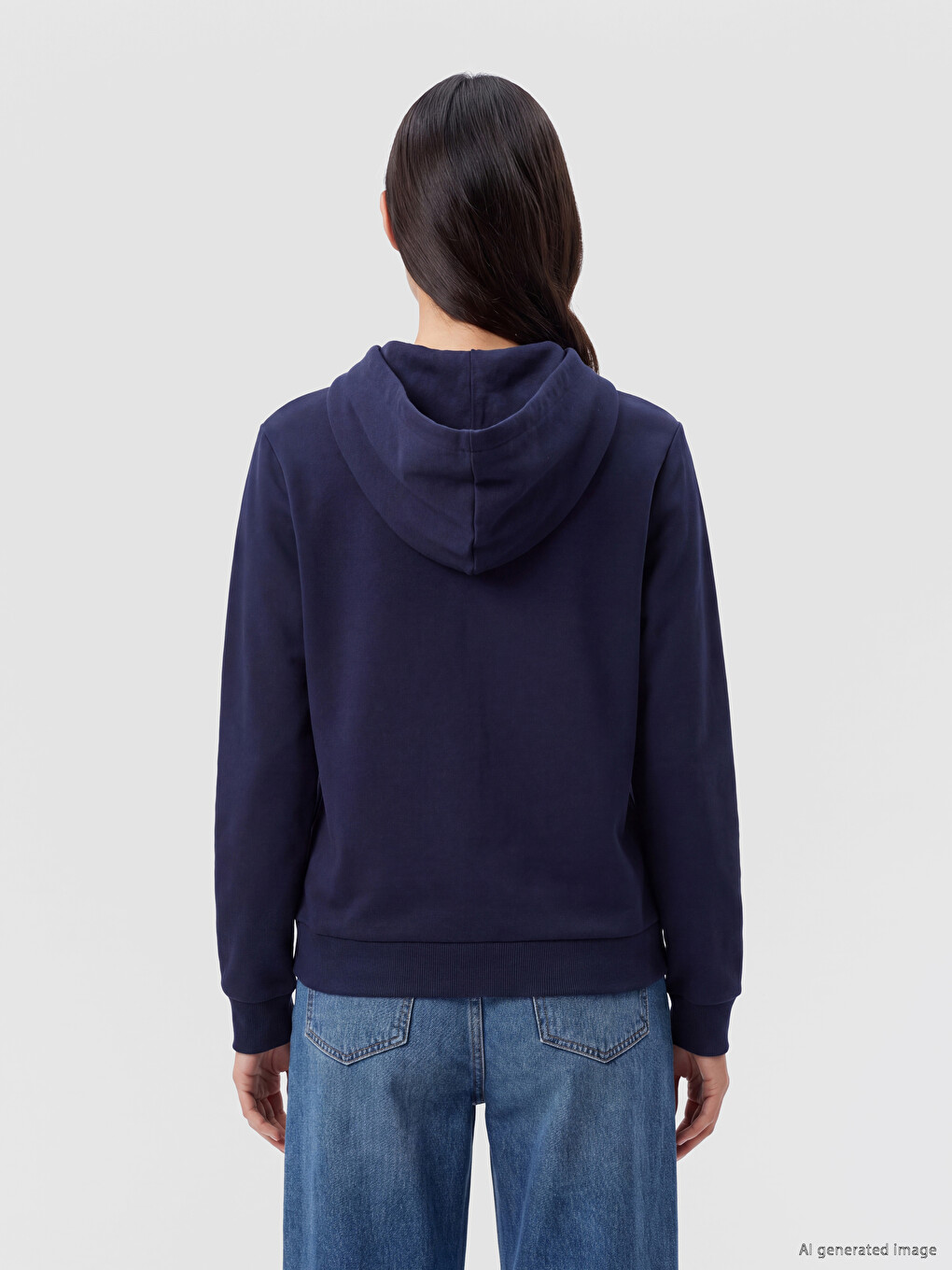 Lacivert Kapüşonlu Kadın Fermuarlı Sweatshirt-3