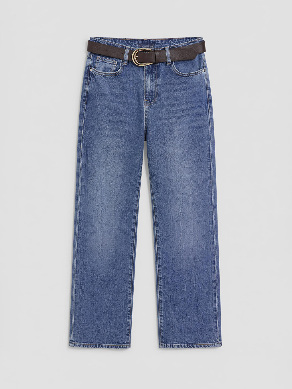 Mavi Beli Kemerli Straight Fit Kadın Jean Pantolon-4