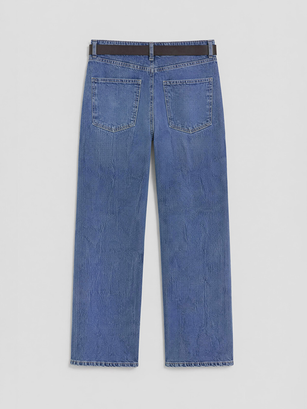 Mavi Beli Kemerli Straight Fit Kadın Jean Pantolon-5