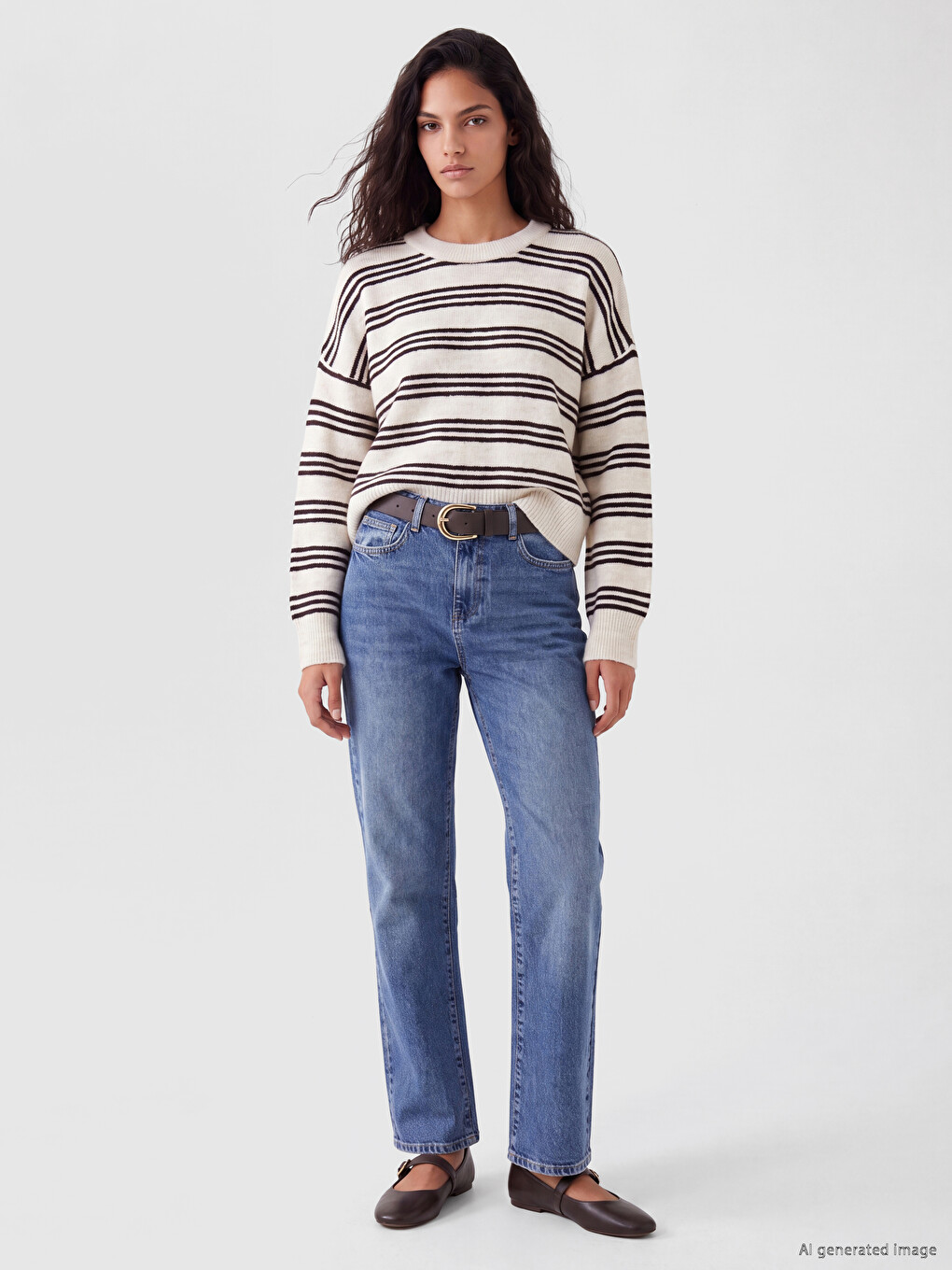Mavi Beli Kemerli Straight Fit Kadın Jean Pantolon