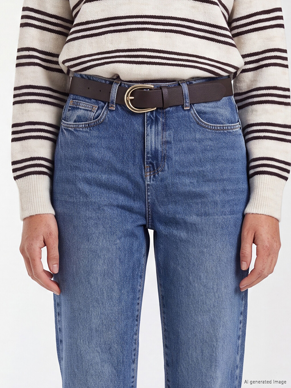 Mavi Beli Kemerli Straight Fit Kadın Jean Pantolon-2
