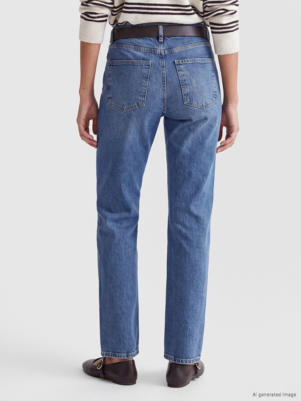 Mavi Beli Kemerli Straight Fit Kadın Jean Pantolon-3