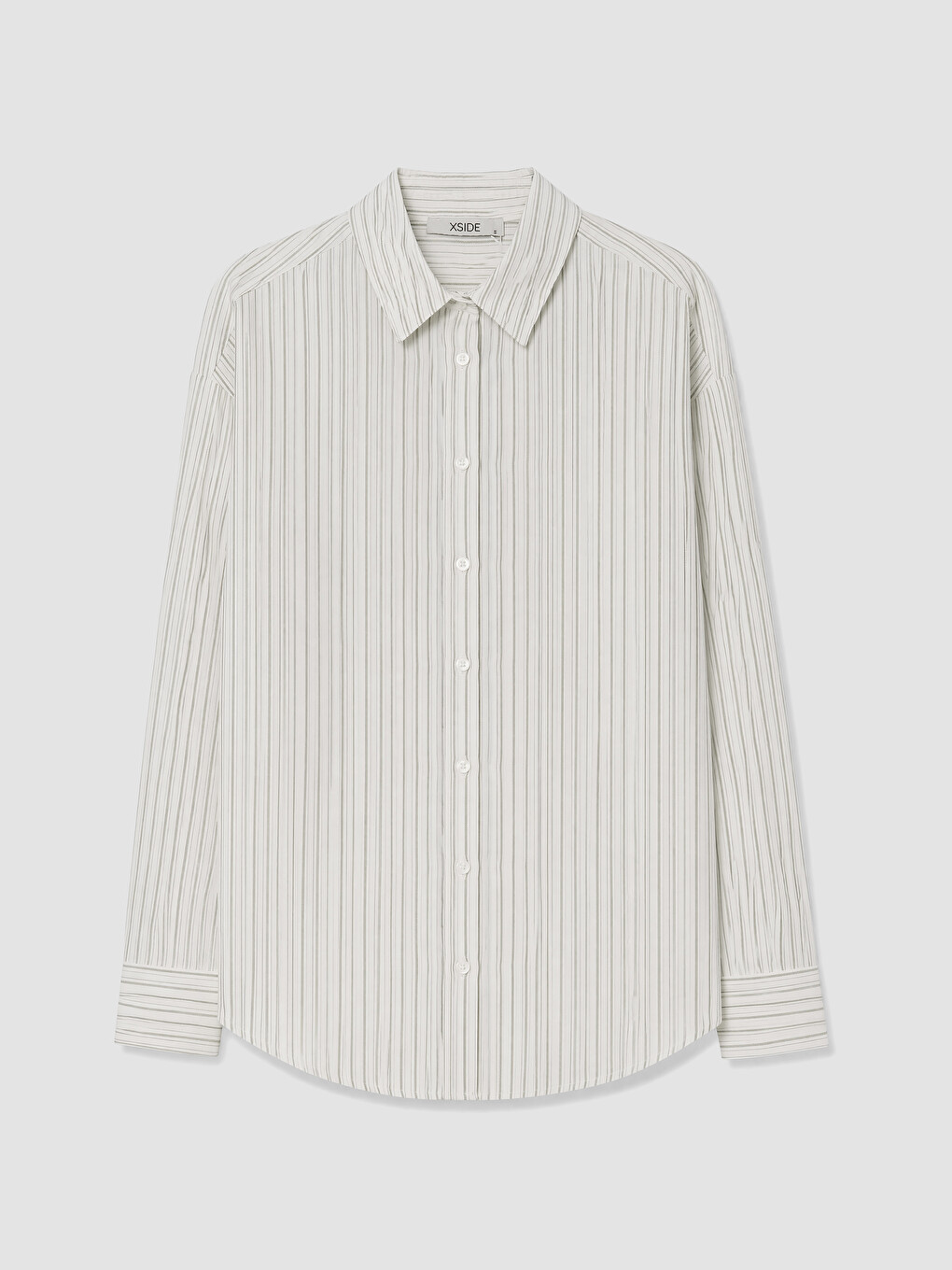 Haki Çizgili Oxford Oversize Kadın Gömlek