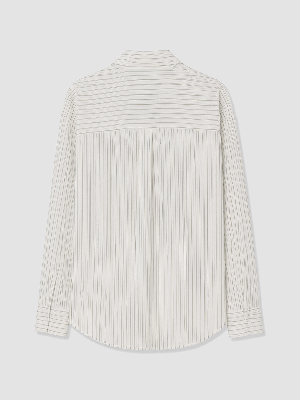 Haki Çizgili Oxford Oversize Kadın Gömlek-2