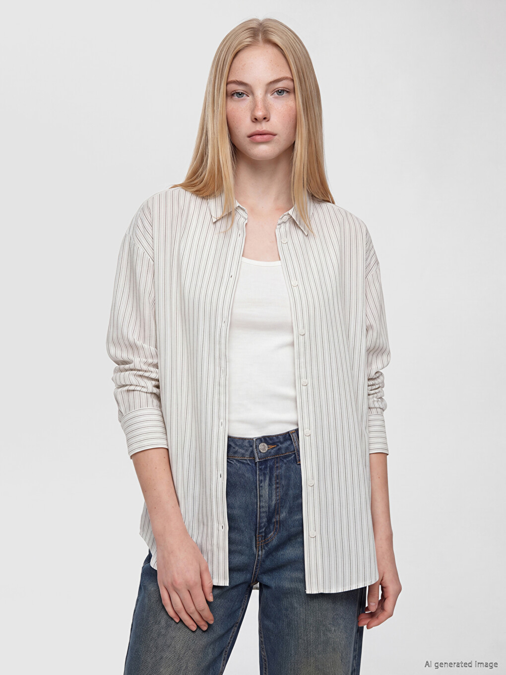 Çizgili Oxford Oversize Kadın Gömlek
