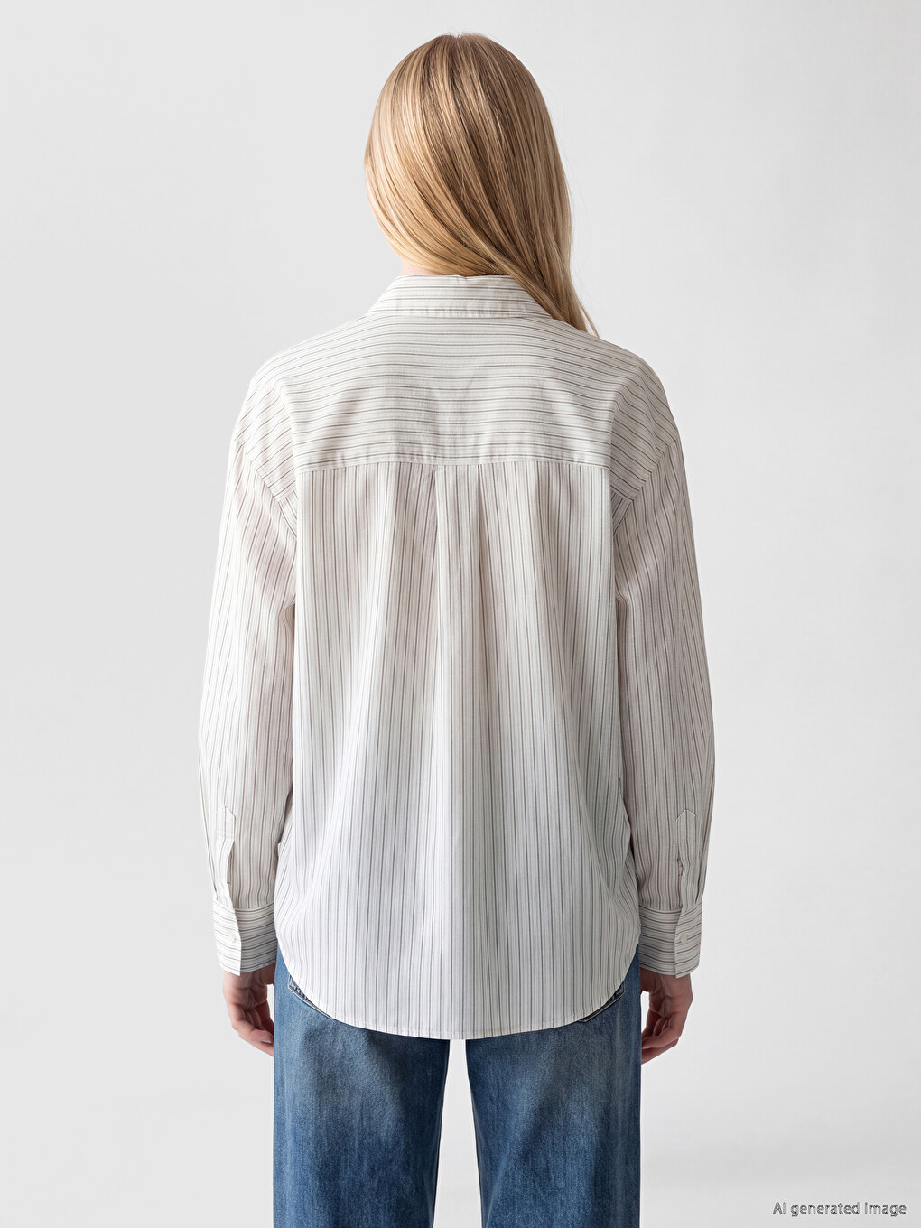 Çizgili Oxford Oversize Kadın Gömlek-3