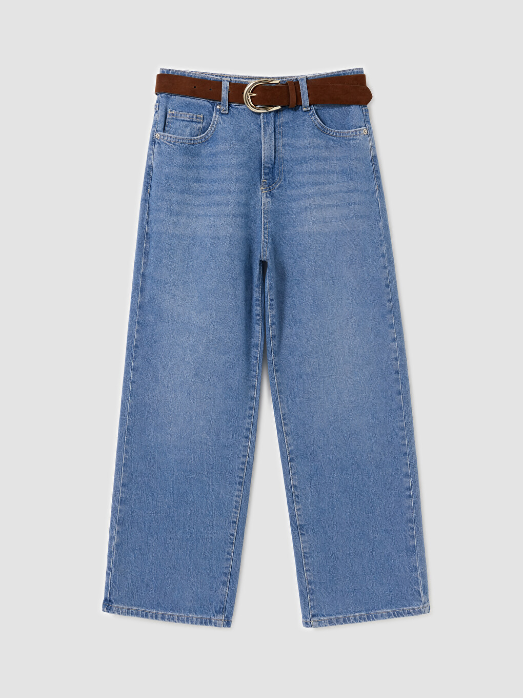 Mavi Kemerli Straight Fit Kadın Jean Pantolon-4