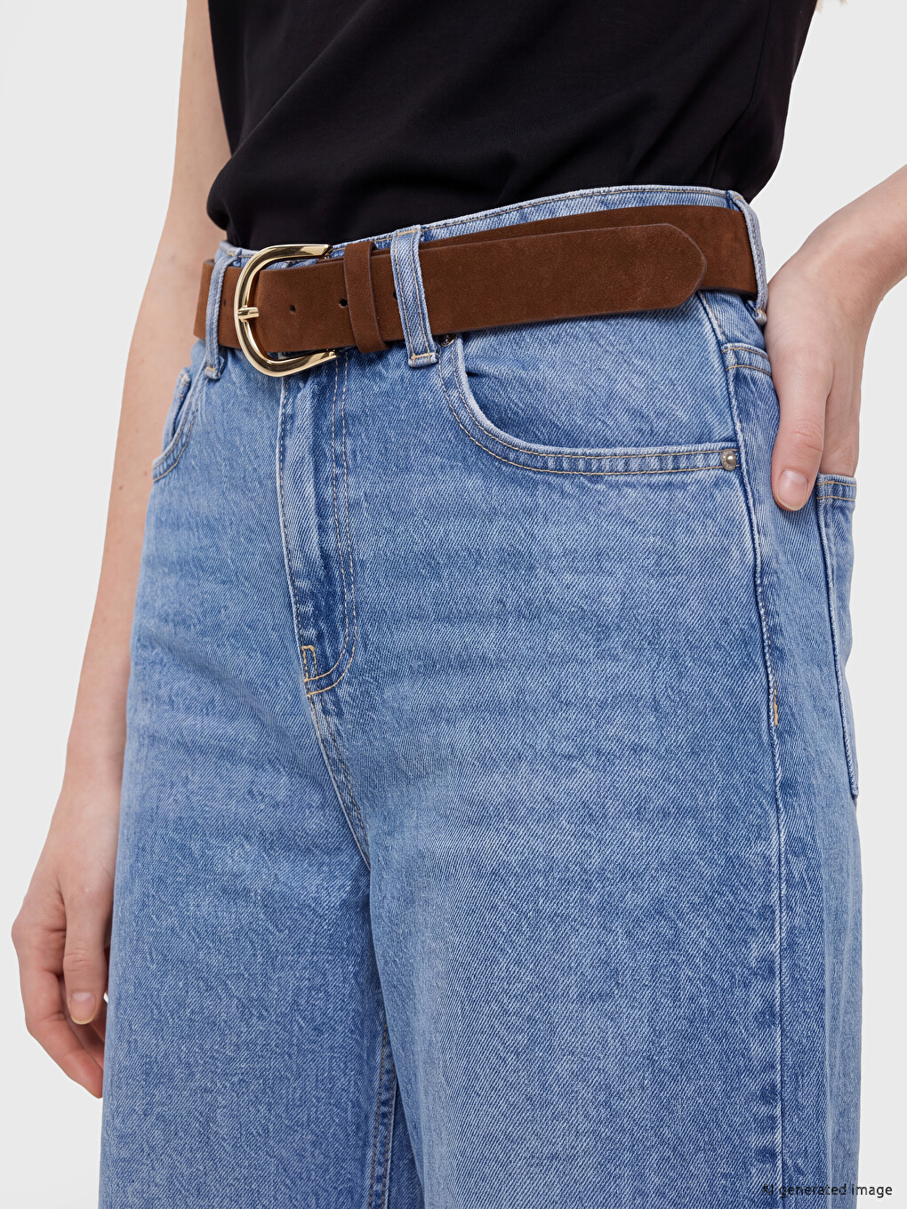 Mavi Kemerli Straight Fit Kadın Jean Pantolon-2