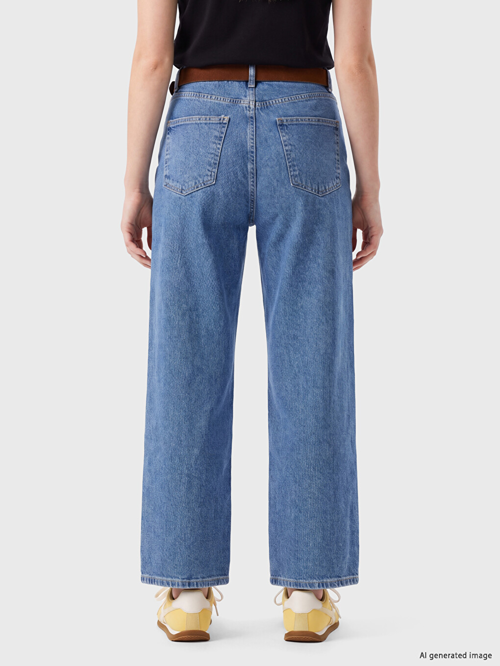 Mavi Kemerli Straight Fit Kadın Jean Pantolon-3