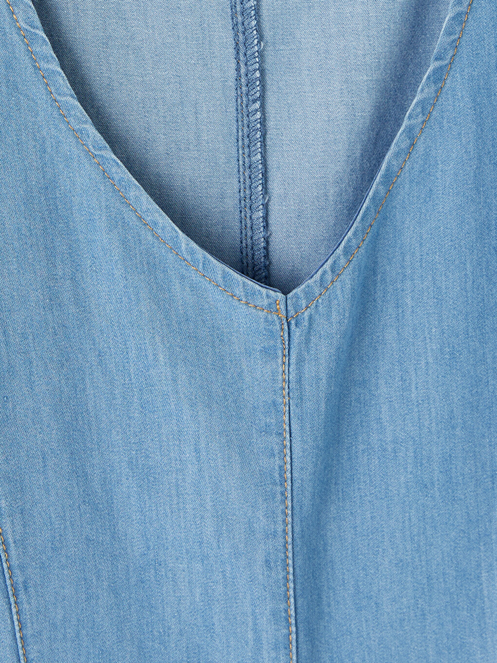 İndigo V Yaka Beli Fularlı Jean Elbise-4