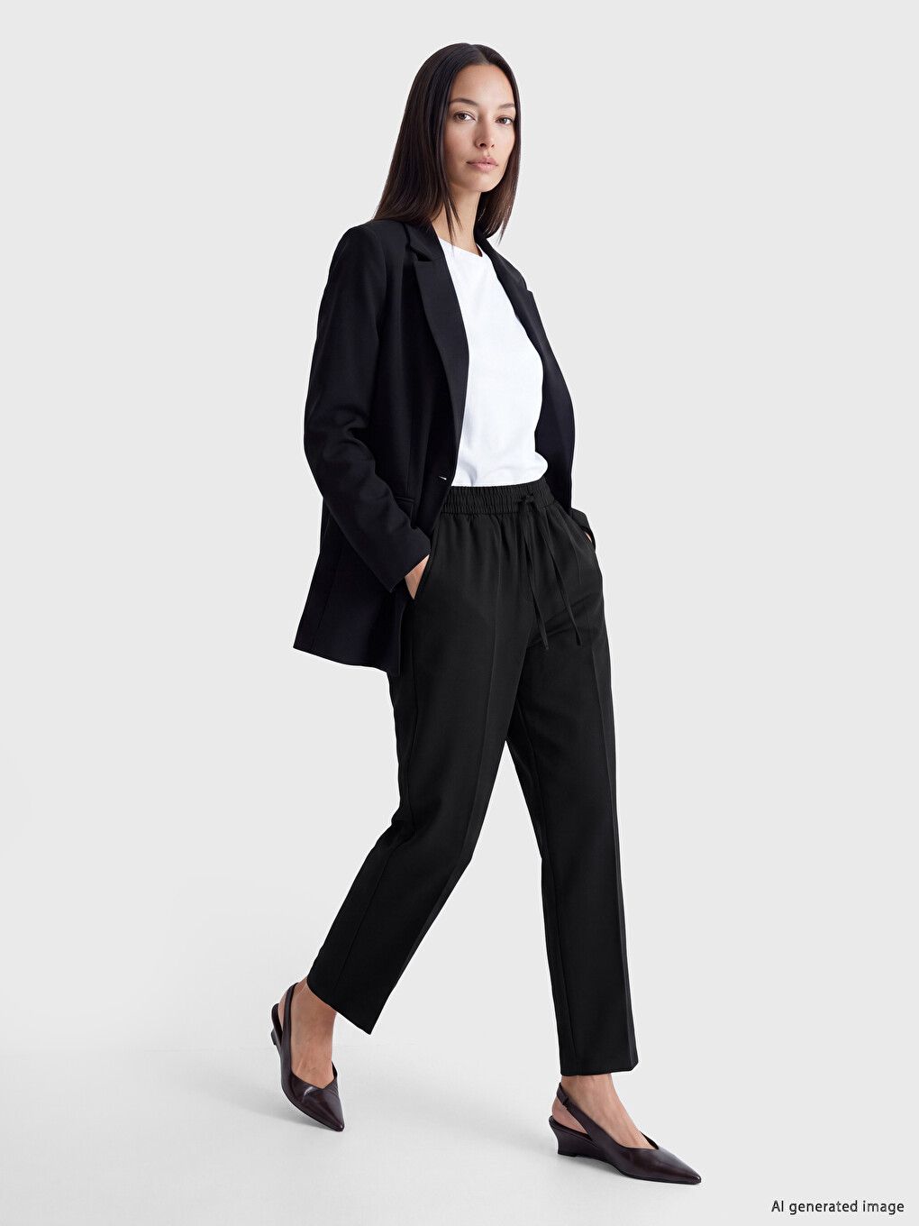 Siyah Beli Lastikli Loose Fit Kadın Pantolon