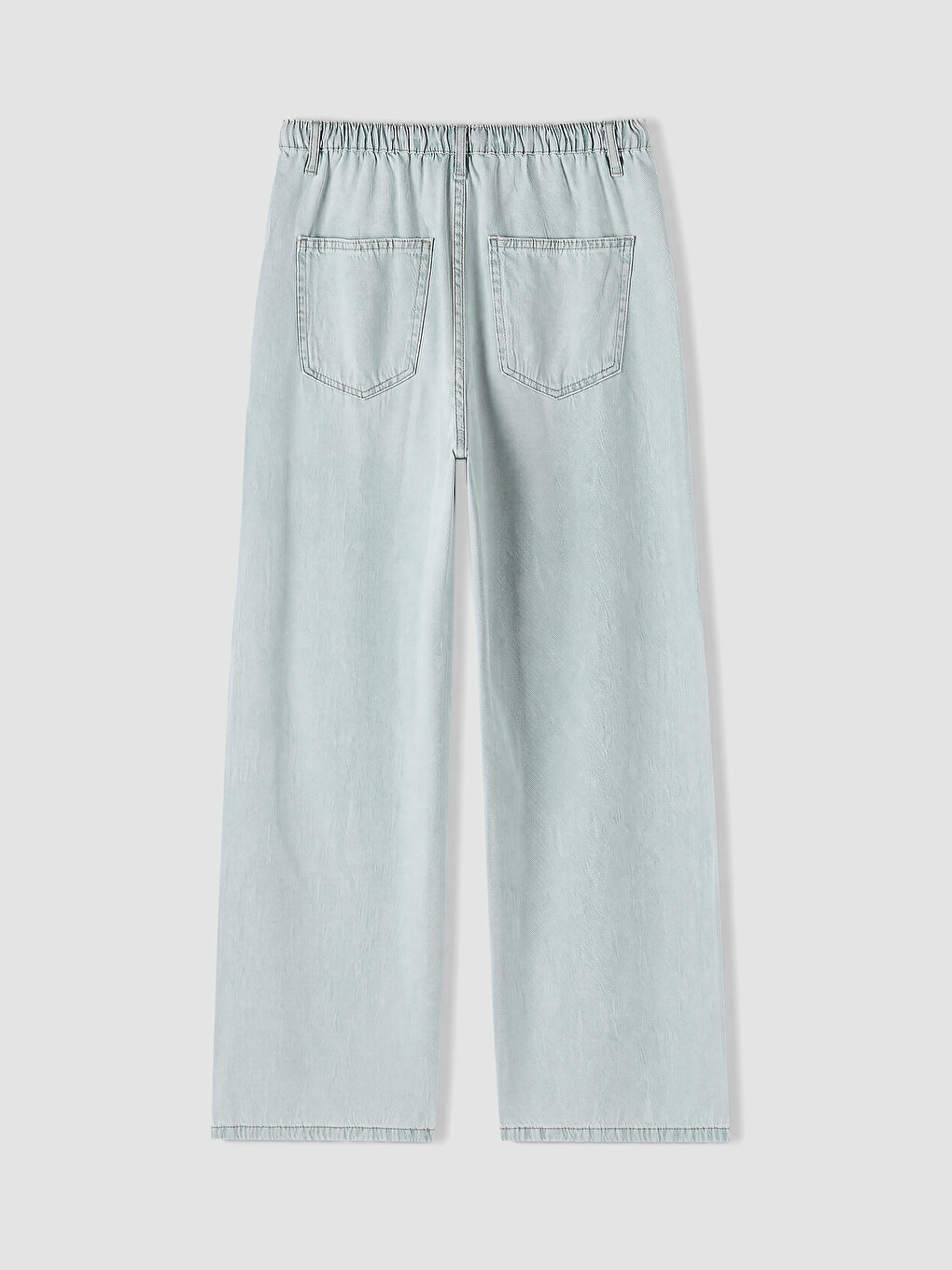 Mavi Beli Lastikli Wideleg Kadın Jean Pantolon-2