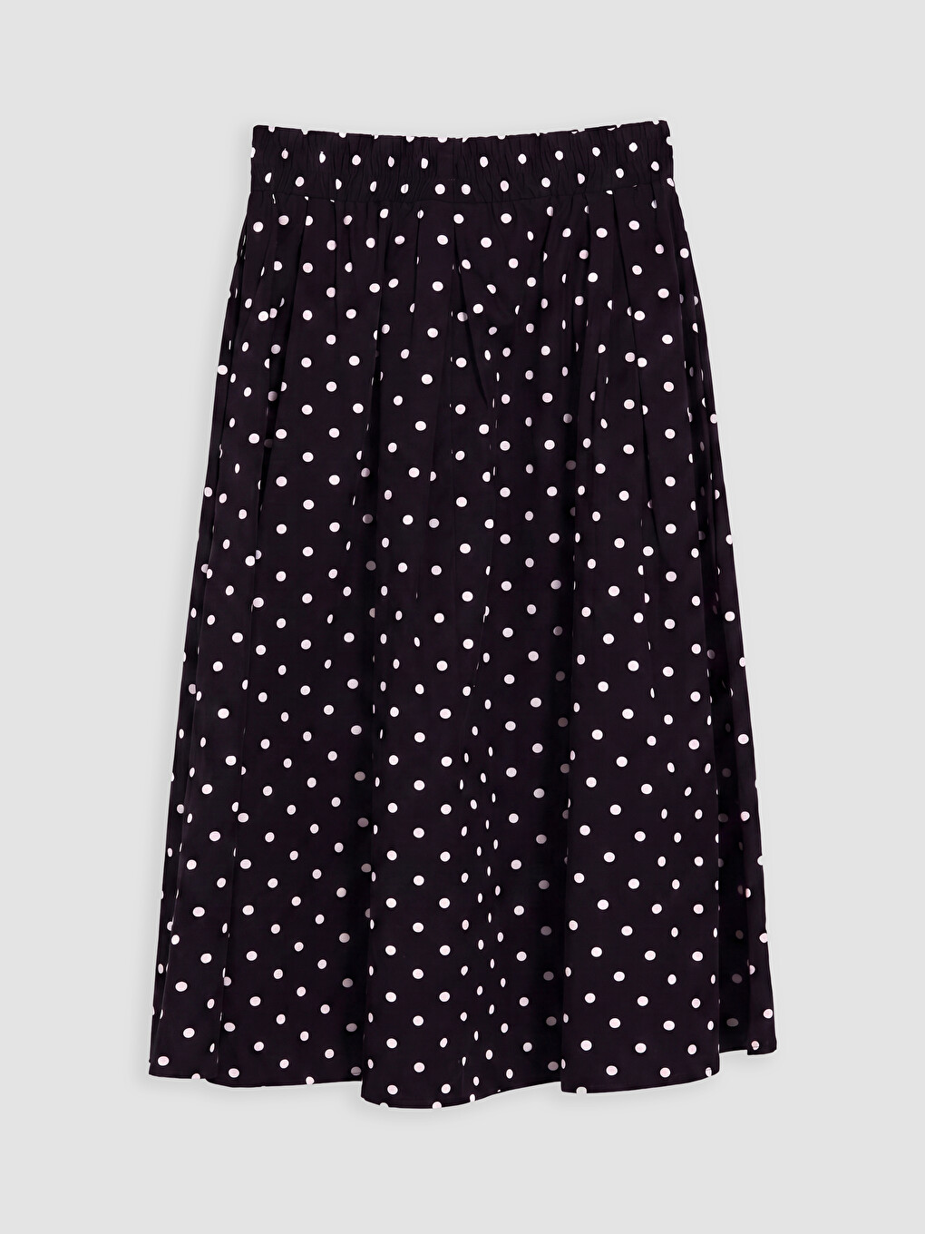 Siyah Beli Lastikli Puantiyeli Poplin Etek