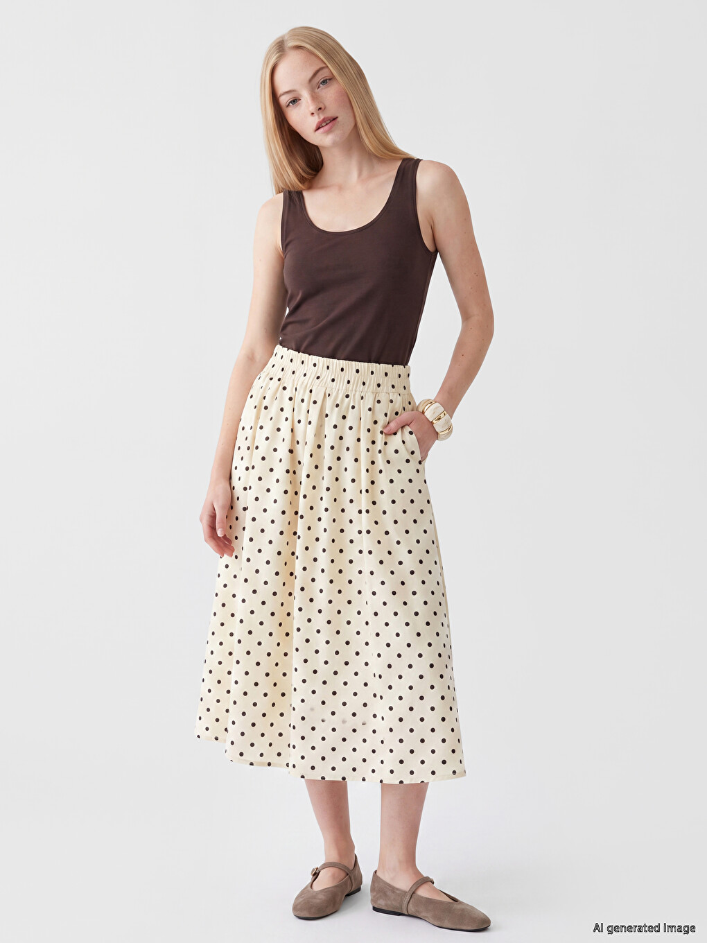 Elastic Waist Polka Dot Poplin Skirt