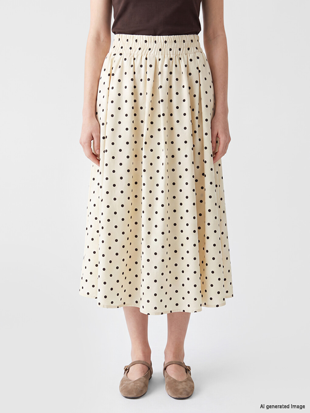 Elastic Waist Polka Dot Poplin Skirt-1