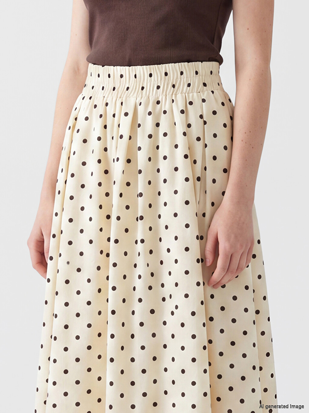 Elastic Waist Polka Dot Poplin Skirt-2