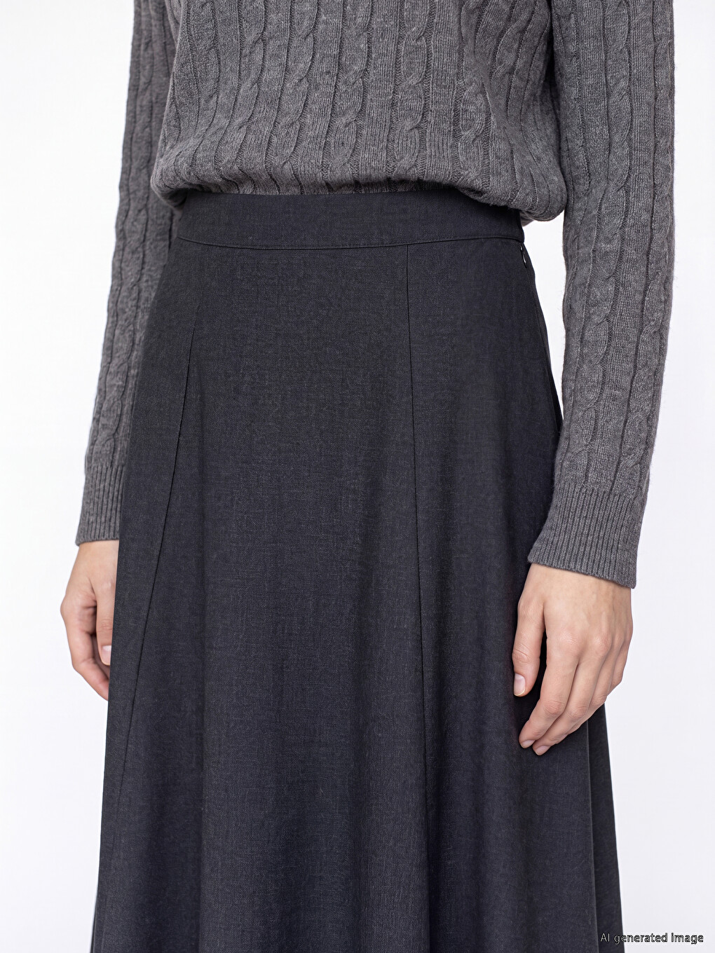 Waist Zippered Flared Skirt-2