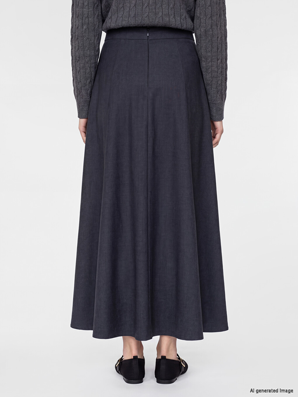 Waist Zippered Flared Skirt-3
