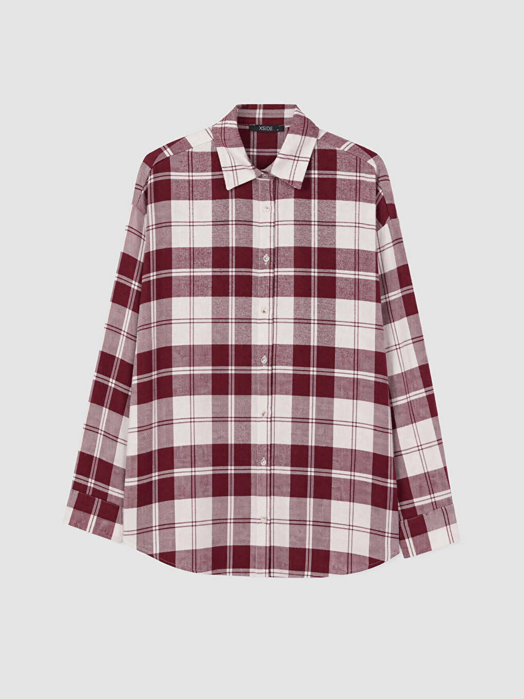 Bordo Ekose Oversize Kadın Oduncu Gömlek