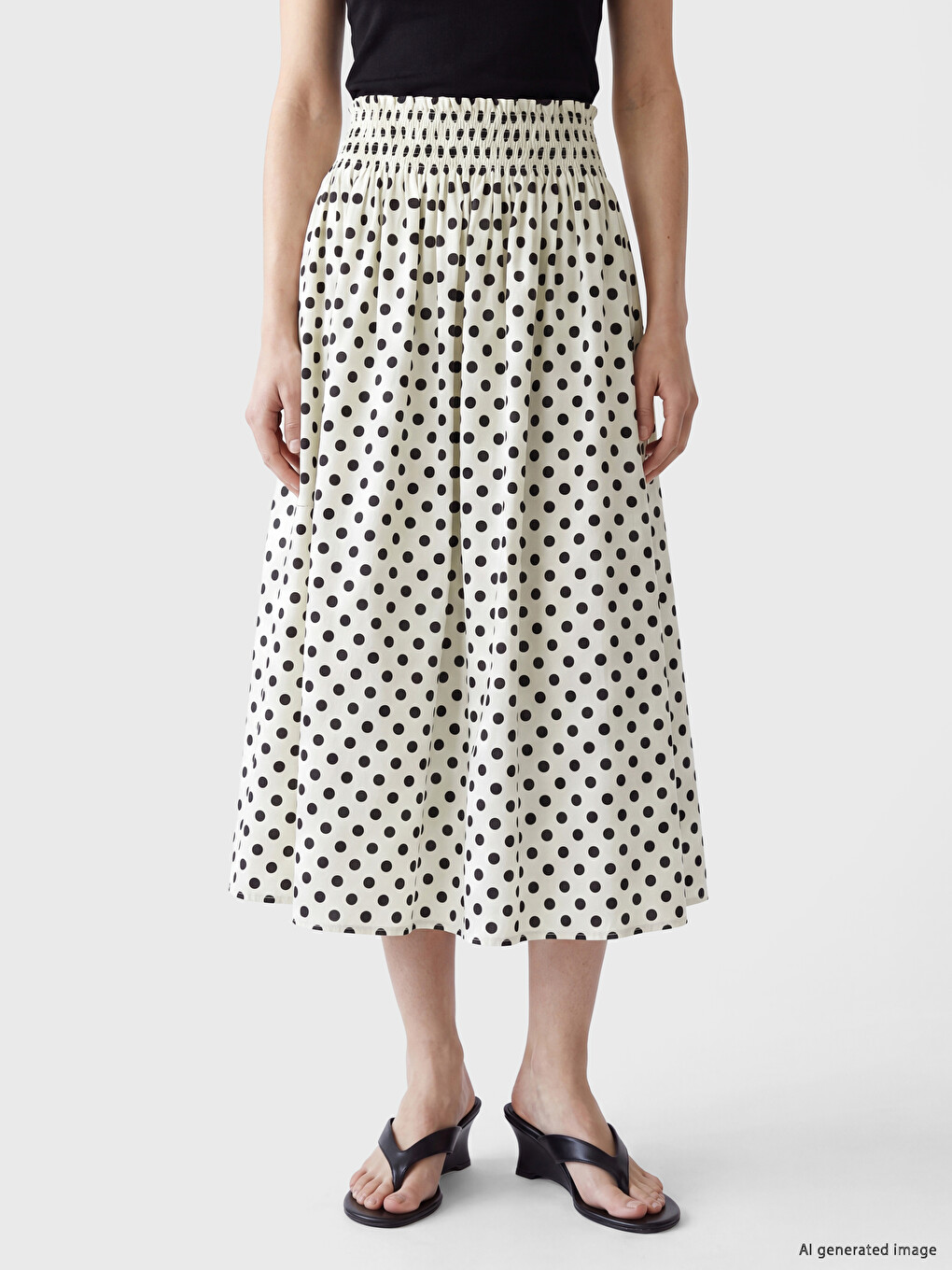 Elastic Waist Polka Dot Poplin Flared Skirt-1