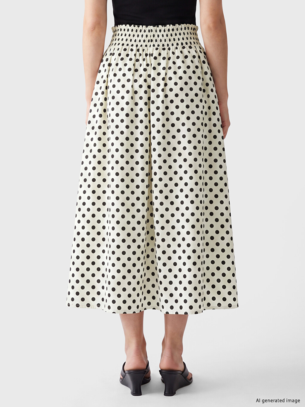 Elastic Waist Polka Dot Poplin Flared Skirt-2
