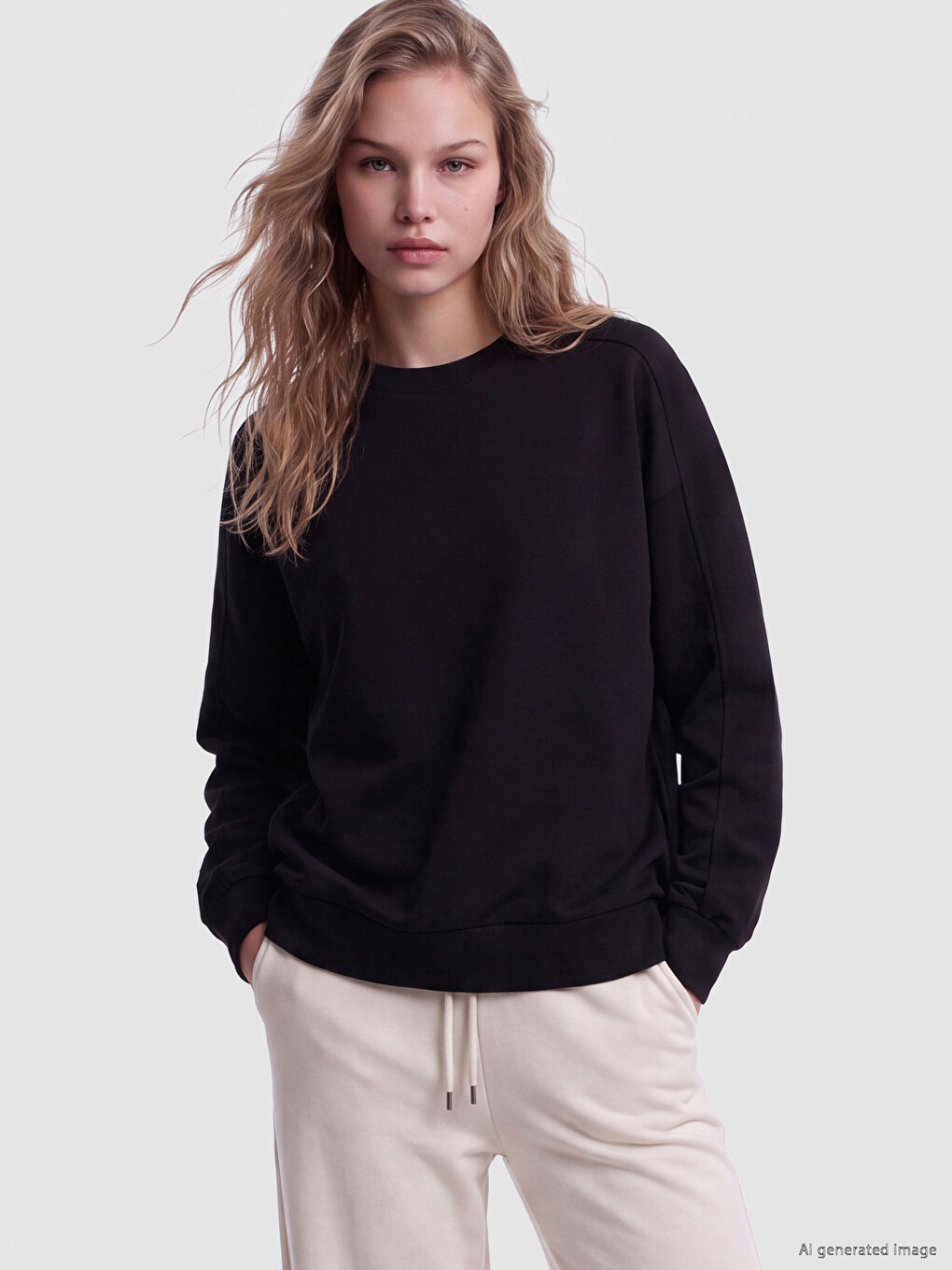 Siyah Soft Touch Oversize Kadın Sweatshirt