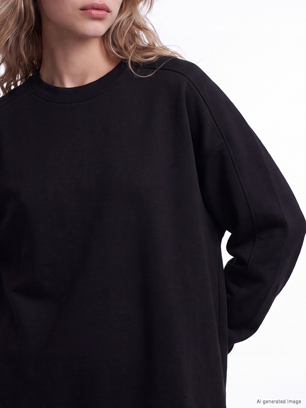 Siyah Soft Touch Oversize Kadın Sweatshirt-2