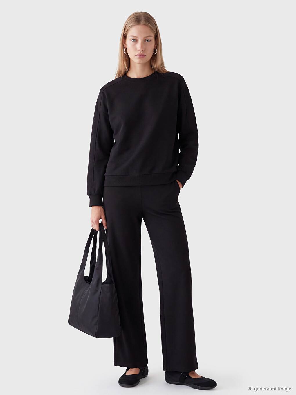 Siyah Soft Touch Oversize Kadın Sweatshirt-1