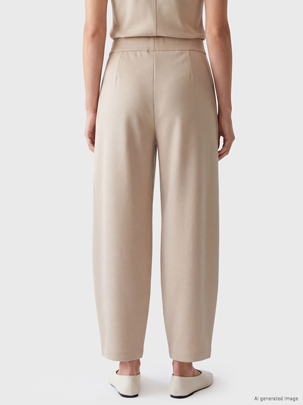Bej Beli Lastikli Soft Touch Kadın Pantolon-2