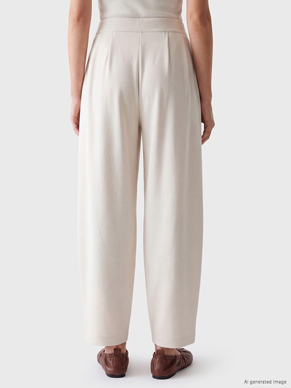 Bej Beli Lastikli Soft Touch Kadın Pantolon-2
