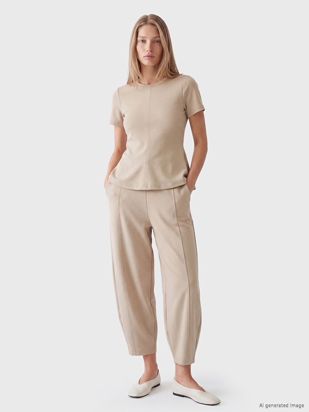 Bej Soft Touch Peplum Bluz-1