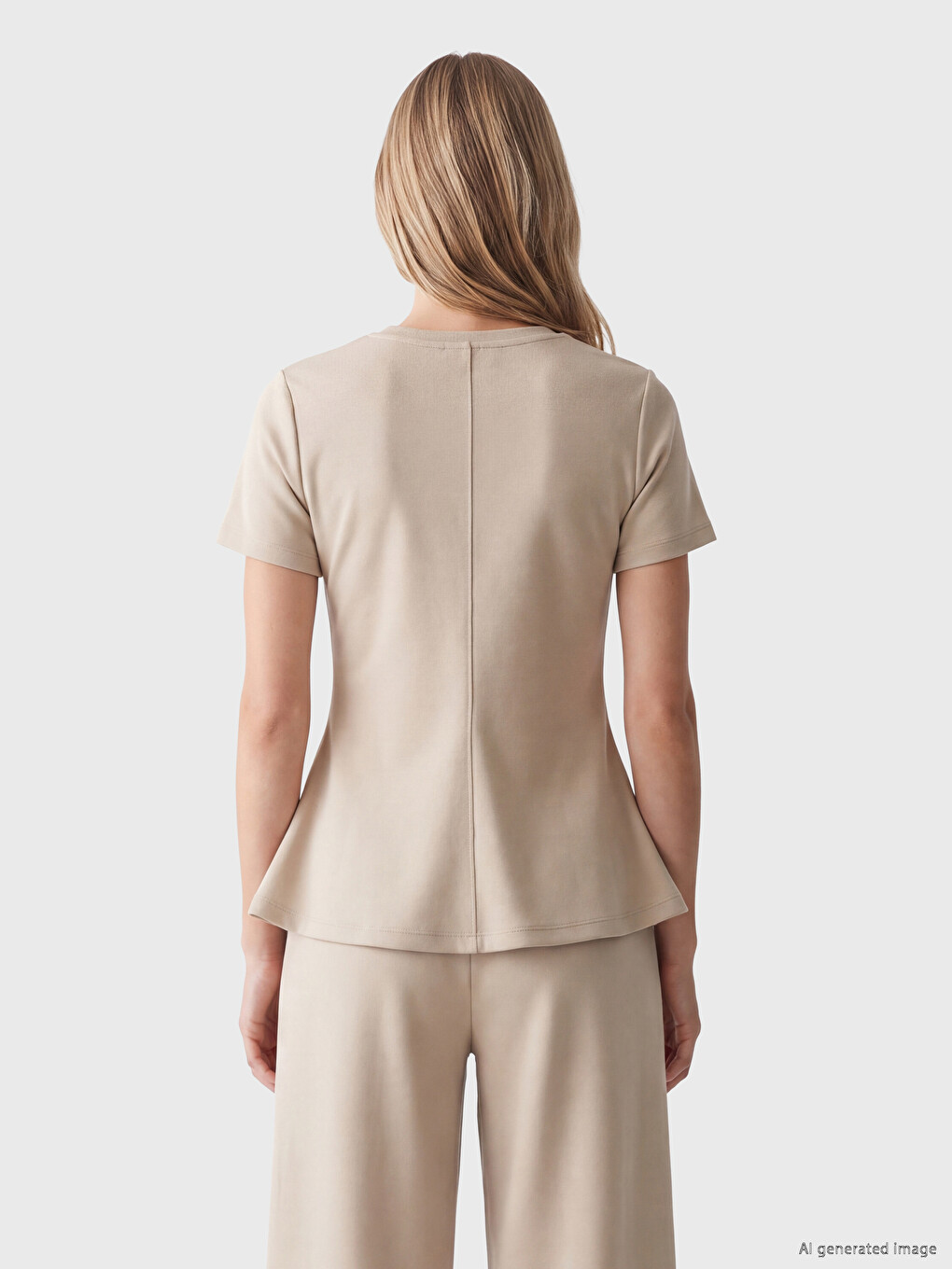 Bej Soft Touch Peplum Bluz-3
