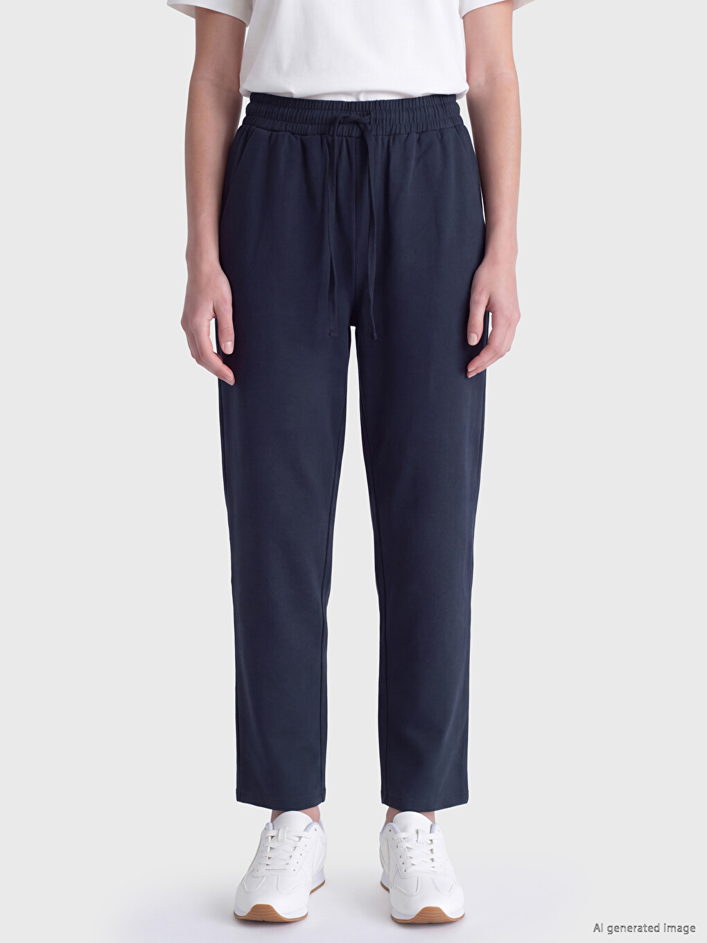 Pantaloni Din Gabardină Cu Talie Elastică Pentru Femei-1