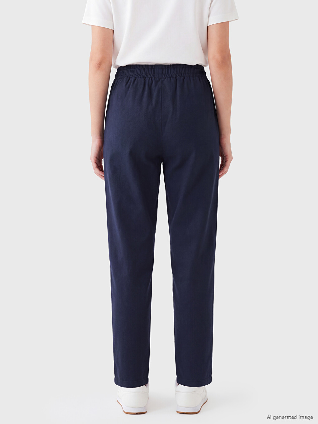 Pantaloni Din Gabardină Cu Talie Elastică Pentru Femei-3