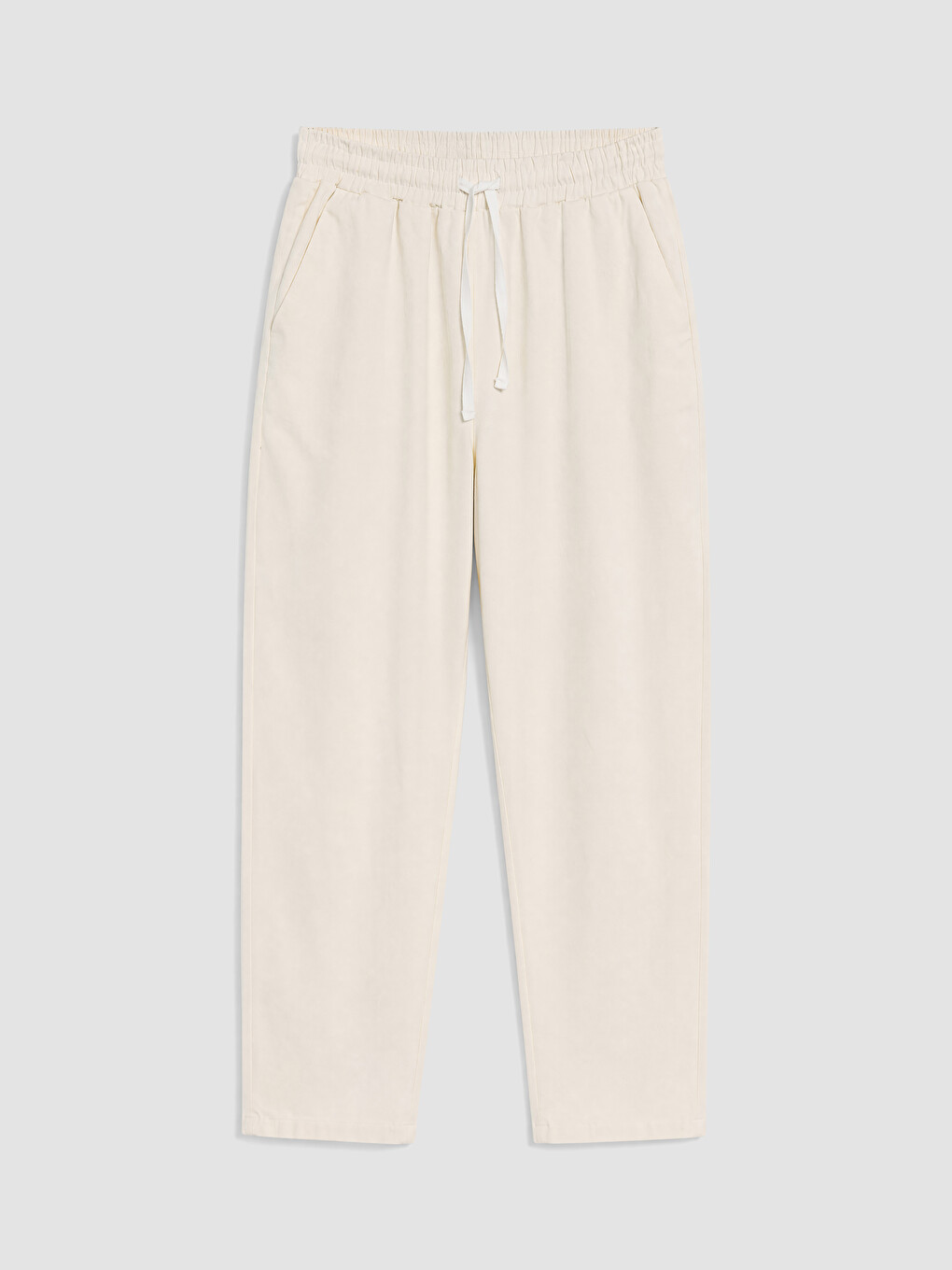 Ekru Beli Lastikli Gabardin Kadın Pantolon