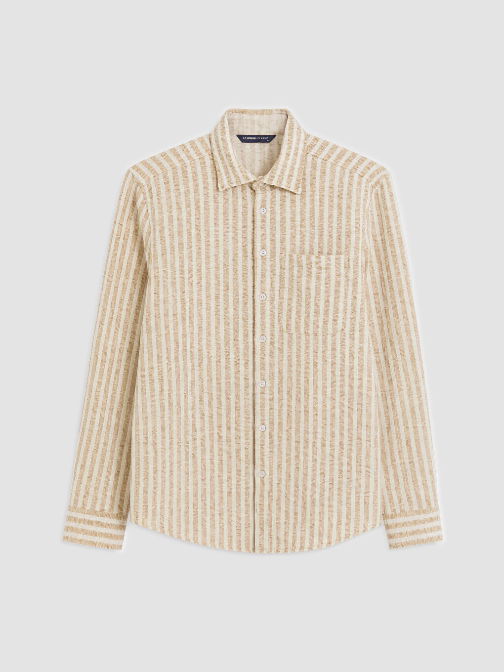 Bej Regular Fit Çizgili Poplin Erkek Gömlek