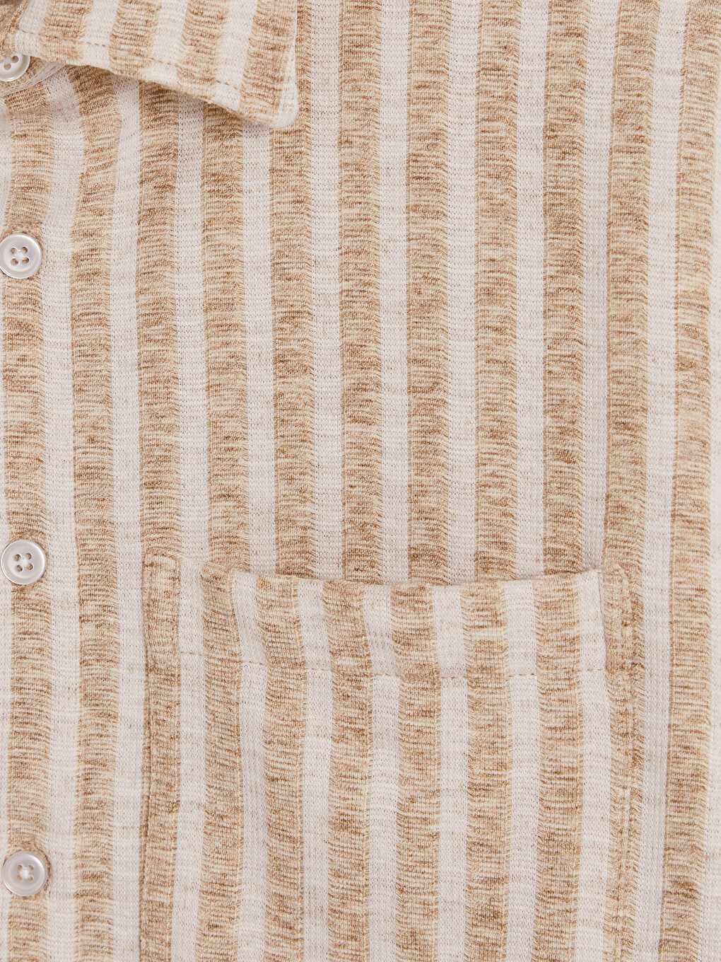 Bej Regular Fit Çizgili Poplin Erkek Gömlek-2