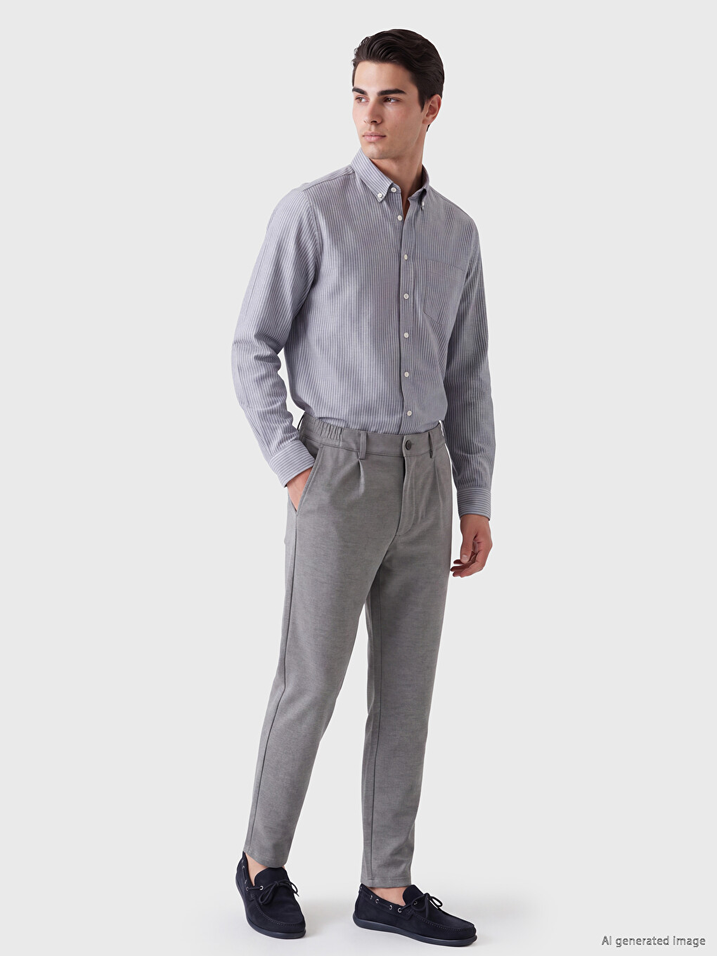 Lacivert Regular Fit Çizgili Gabardin Erkek Gömlek