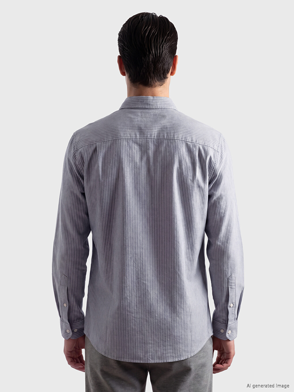 Lacivert Regular Fit Çizgili Gabardin Erkek Gömlek-2