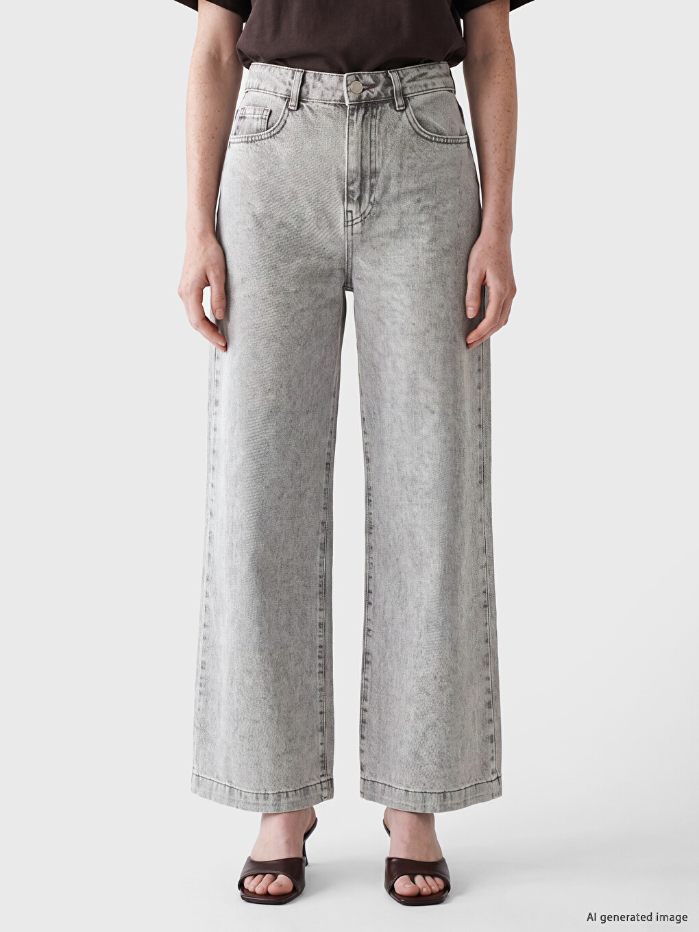 Gri Wideleg Kadın Jean Pantolon-1