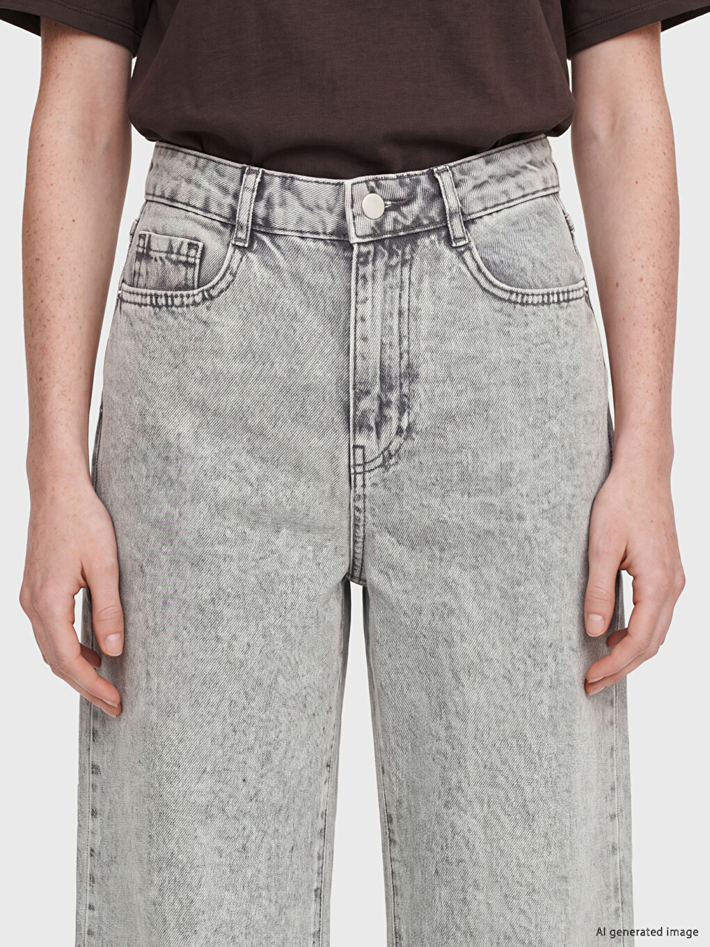 Gri Wideleg Kadın Jean Pantolon-2