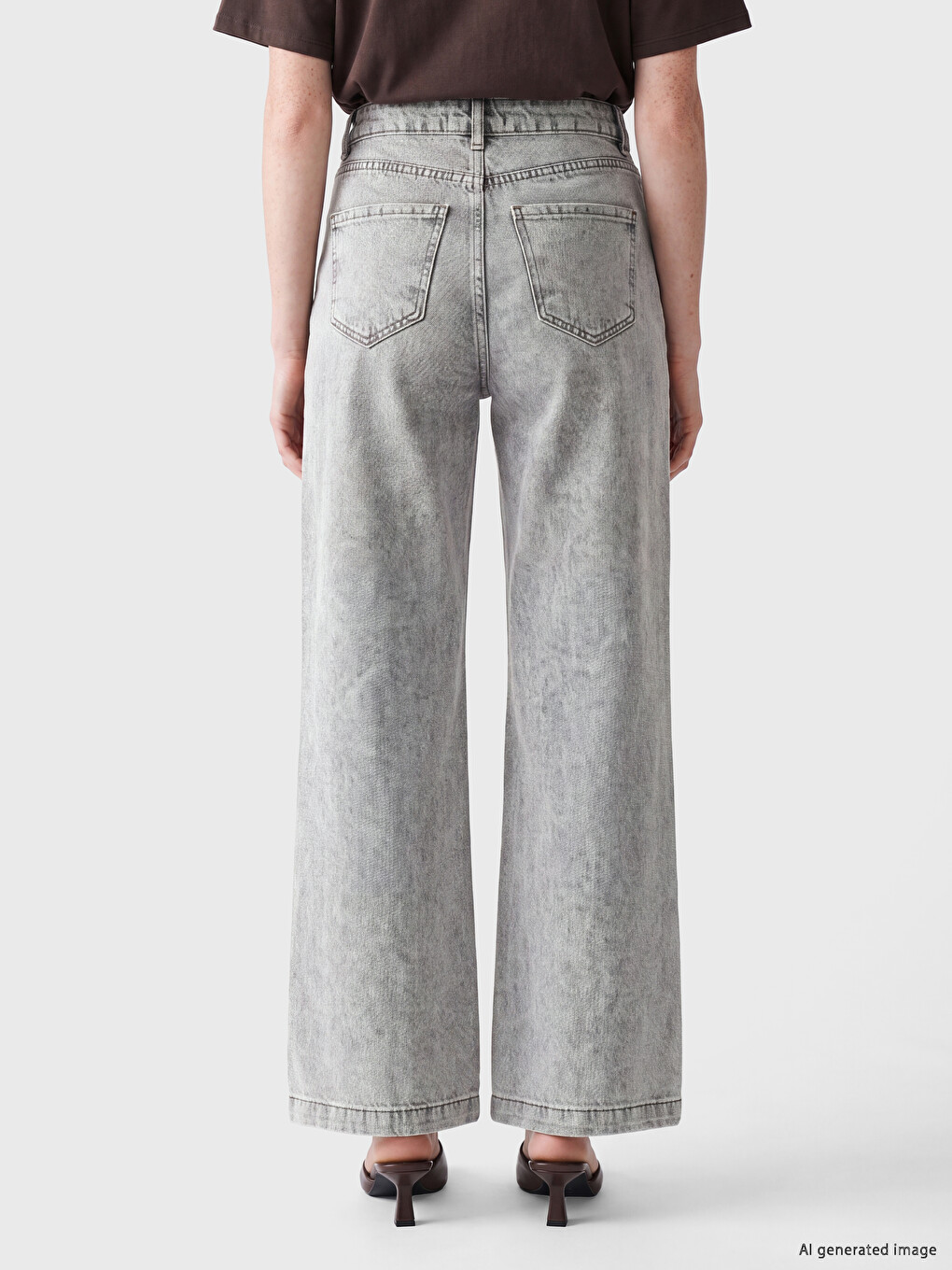 Gri Wideleg Kadın Jean Pantolon-3