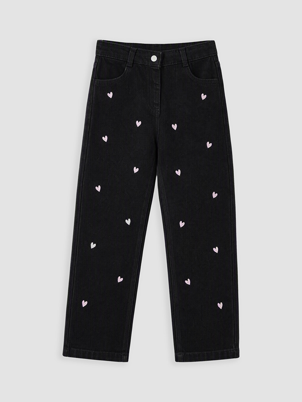 Siyah Regular Fit Nakışlı Kız Çocuk Jean