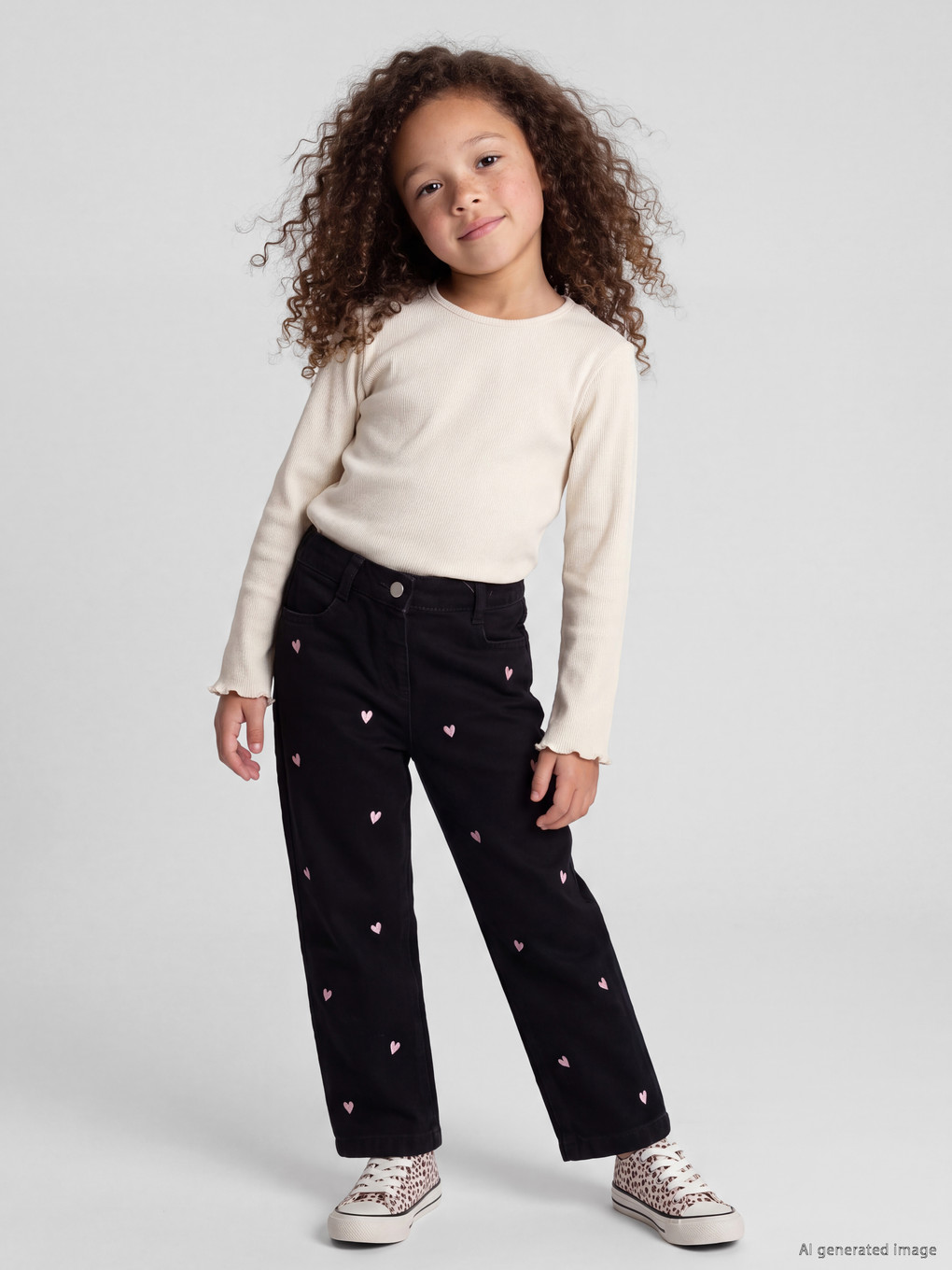 Siyah Regular Fit Nakışlı Kız Çocuk Jean
