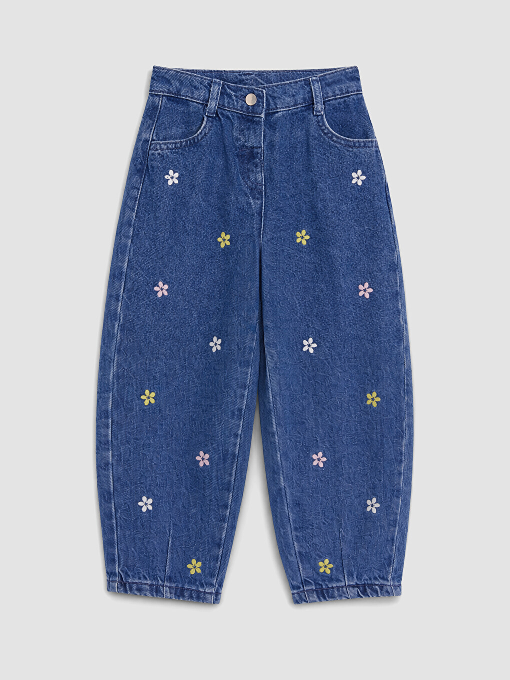 İndigo Regular Fit Nakışlı Kız Çocuk Jean