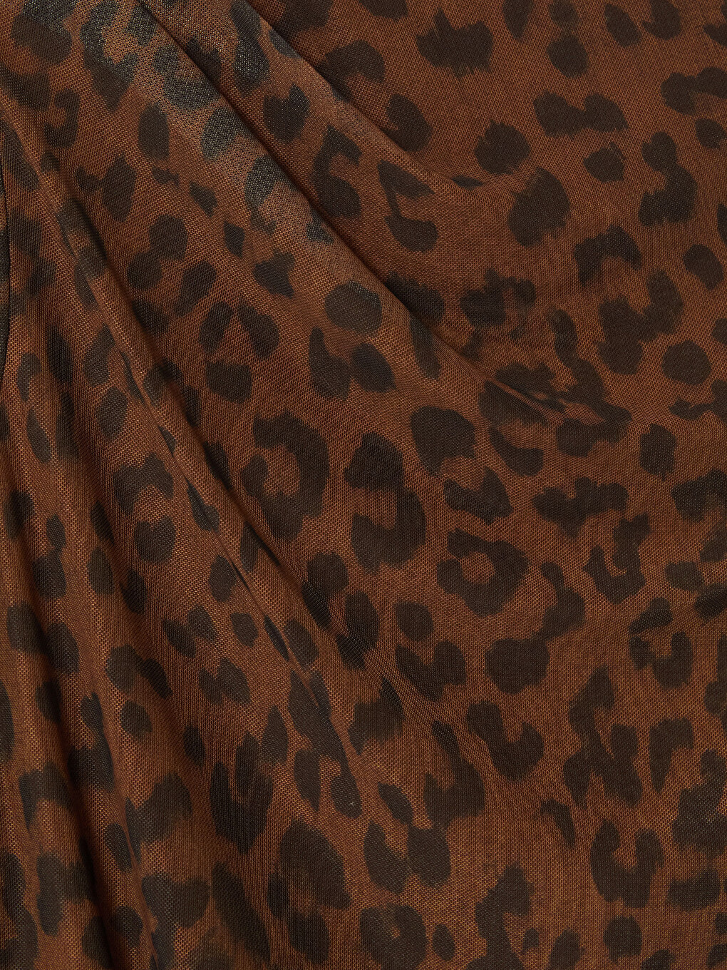 Kahverengi Leopar Desenli Büzgülü Tül Bluz-5